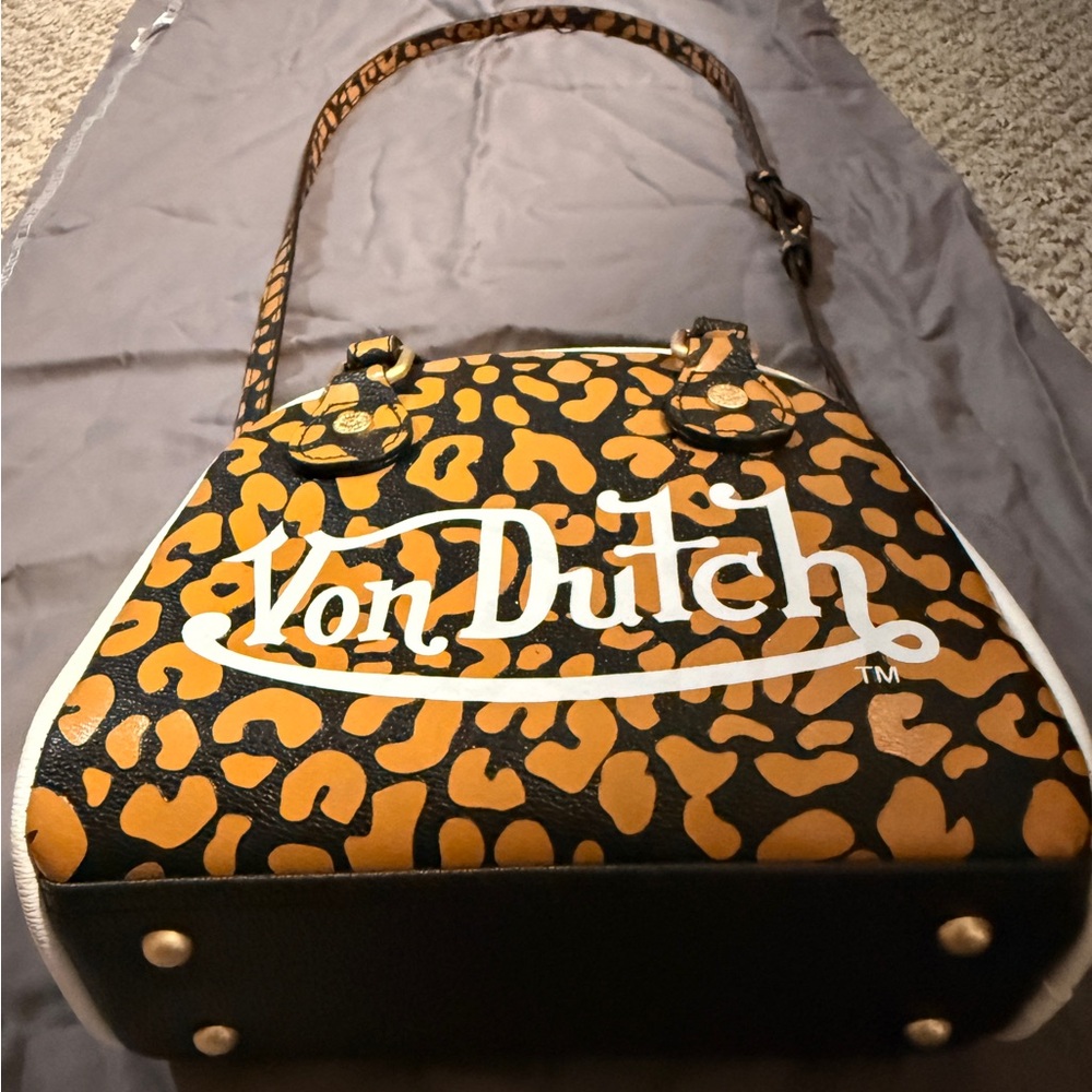Von Dutch Orange and Black Leopard Bag